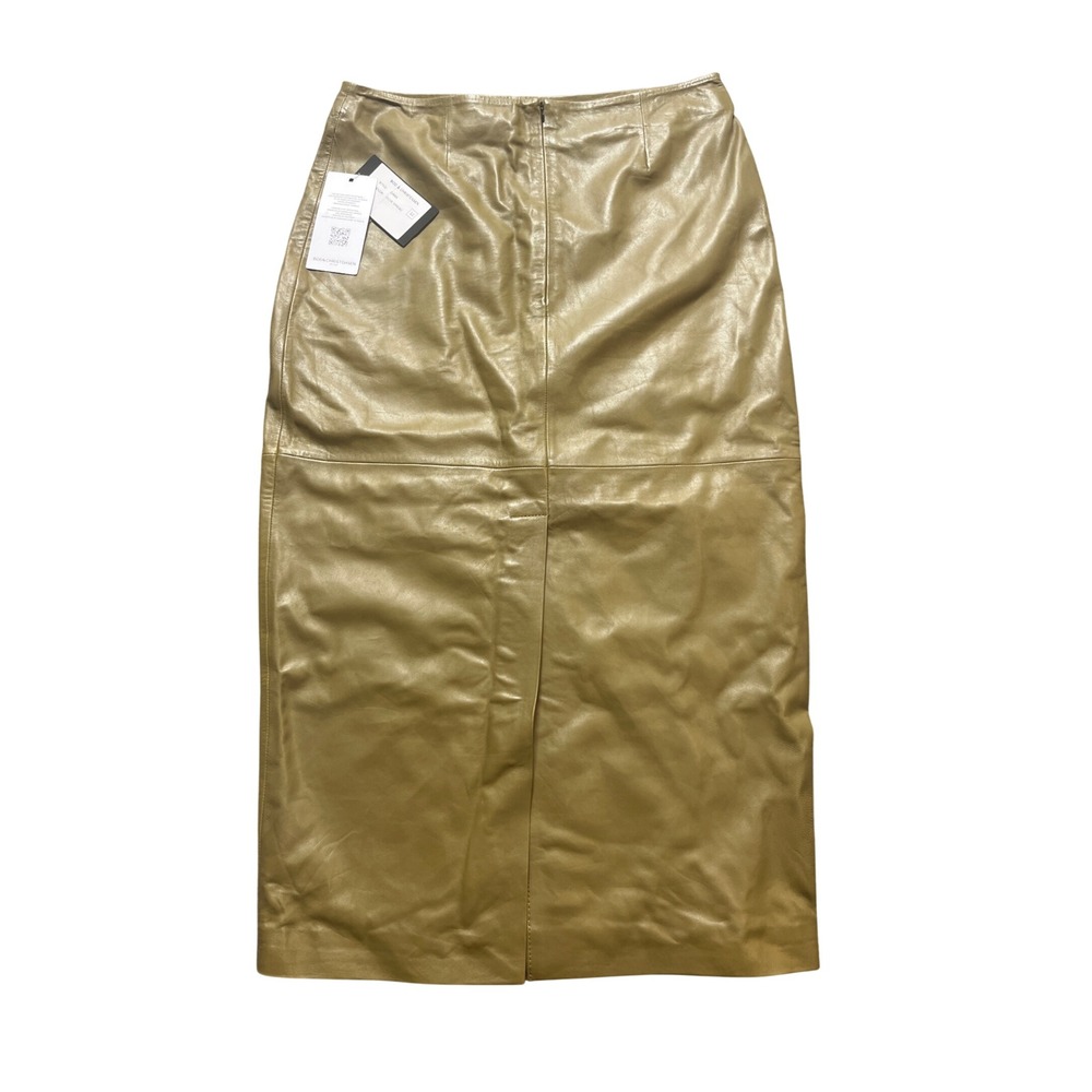 Bod & Christensen Dana Skirt Women 12 Olive Spread NWT Leather Midi Front Slit